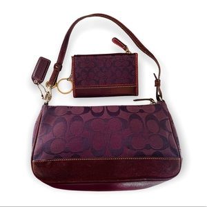 COACH✨Signature Burgundy Baguette & Cardholder Bundle